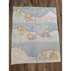 Vintage Handmade Baby Quilt With Bunny & Bear Design Pastel Colors Lightweight N